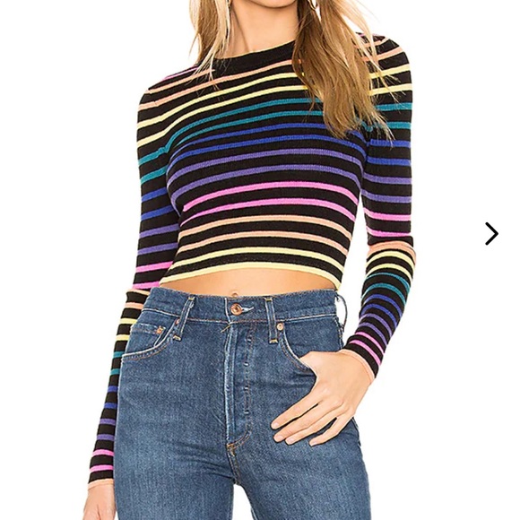 New lovers + friends rainbow stripe cropped Unity sweater - Picture 2 of 8
